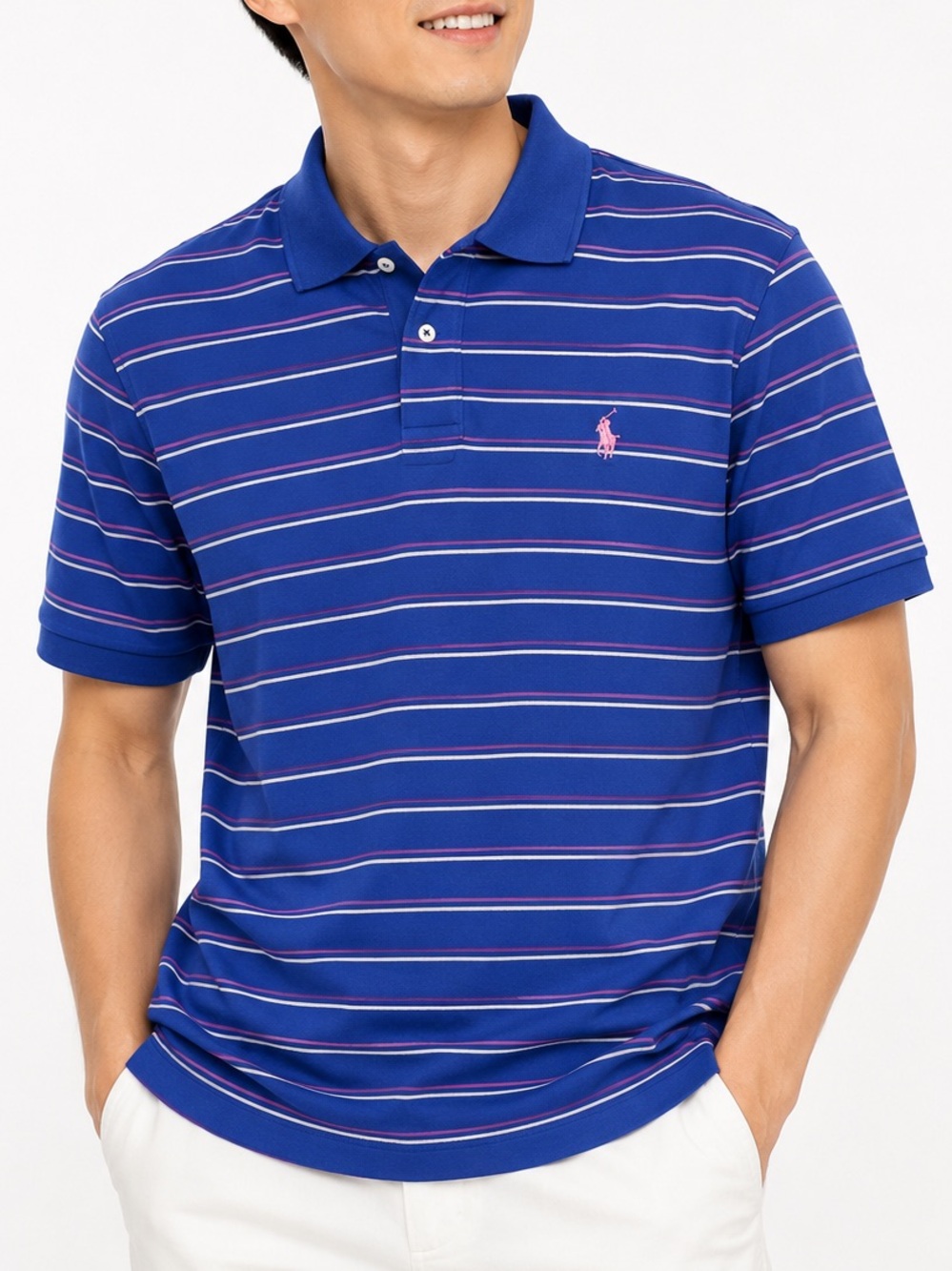 Polo by Ralph Lauren Men's Purple and White Striped Polo